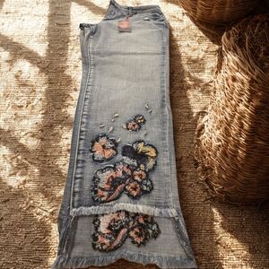 Laurie Felt Light Wash Flare Jeans with Floral Embroidery